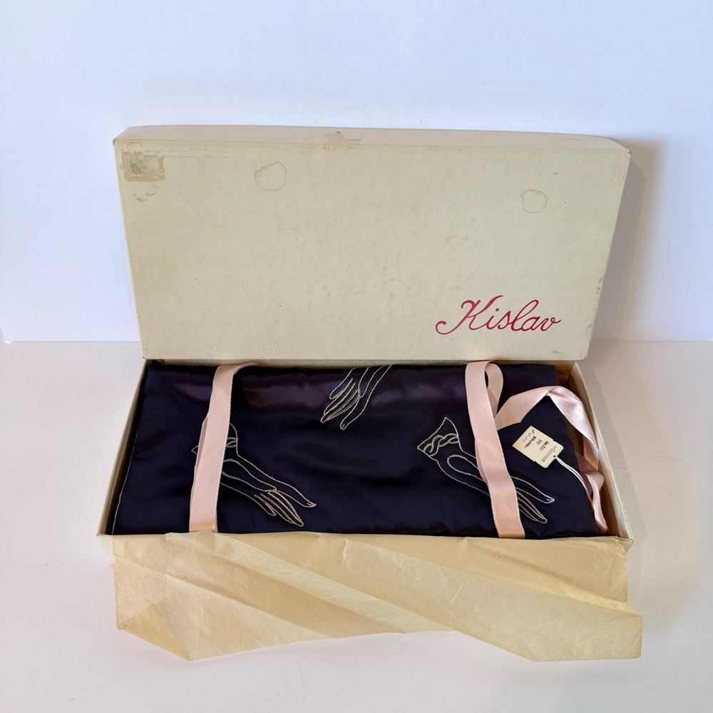 NWT Vintage Kislav Satin Glove Case in Original Box – Navy & Pink The Crescent